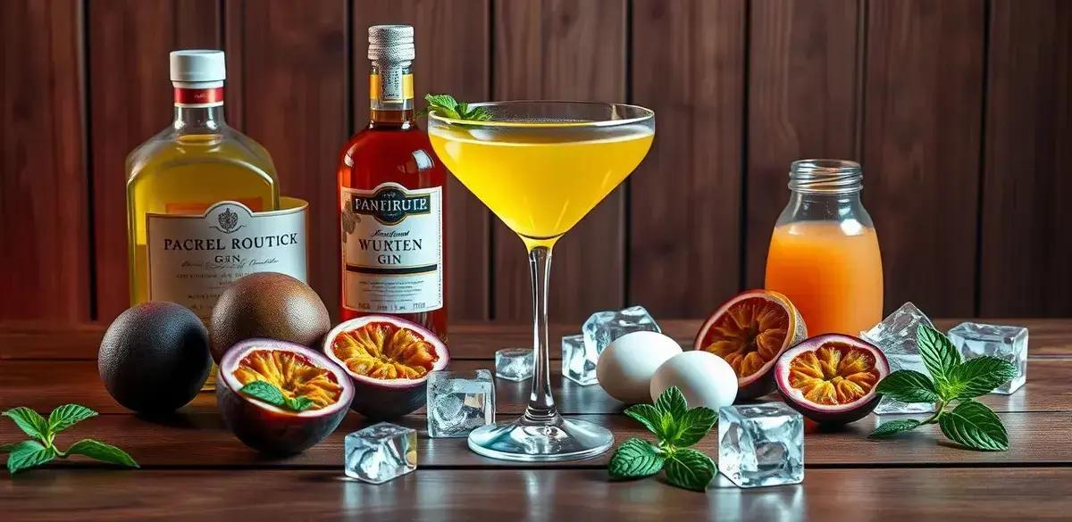 Ingredientes do Martini com Espuma de Maracujá e Hortelã