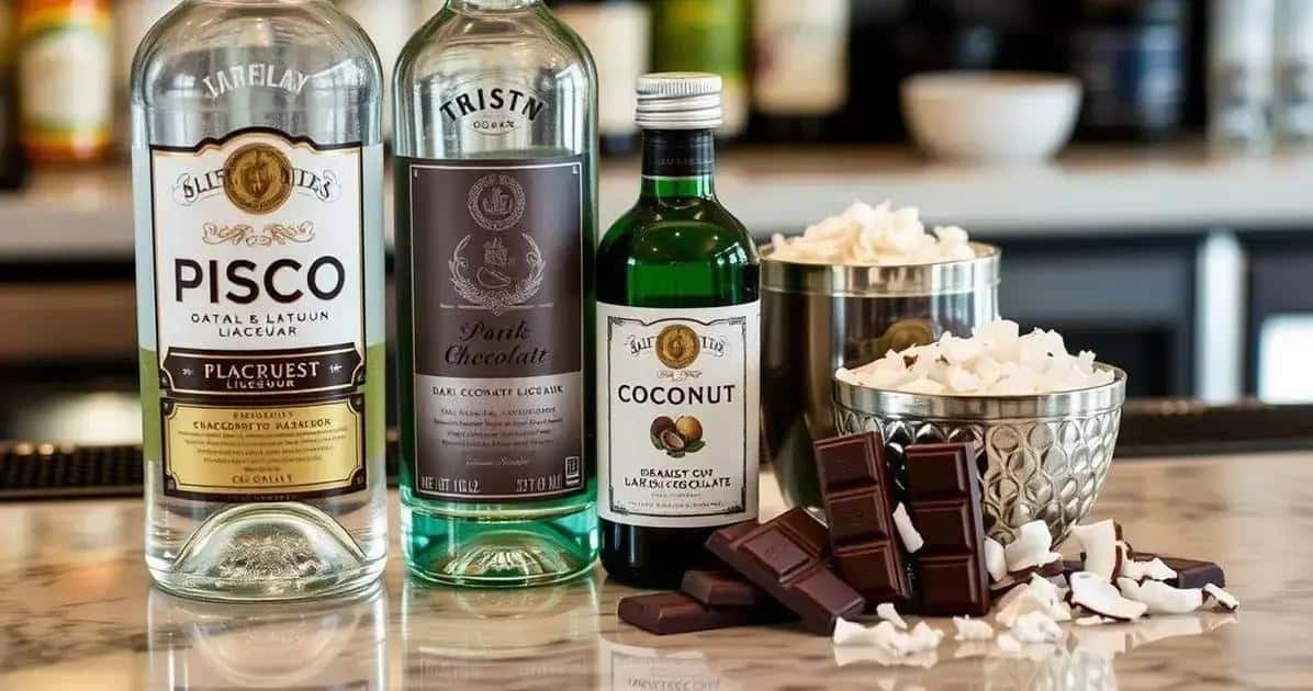 Ingredientes para Pisco com Licor de Coco e Chocolate